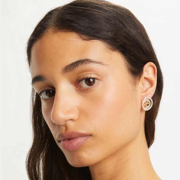 NWOT Tory Burch Miller Pave Ring Stud Earring - Picture 2 of 7